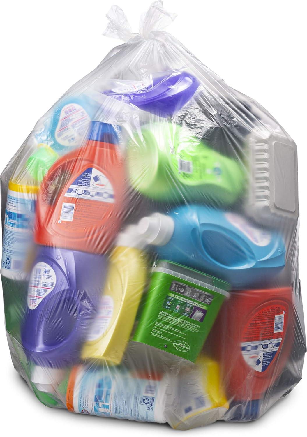 image:image45 Gallon Trash Bags Heavy Duty Huge 100 Bags wTies Clear Recycling Extra Large Trash Bag Liners 40 Gallon 42 Gallon 44 Gallon 45 Gallon 31 Gallon 32 Gallon 39 Gallon Clear Trash Can Liners