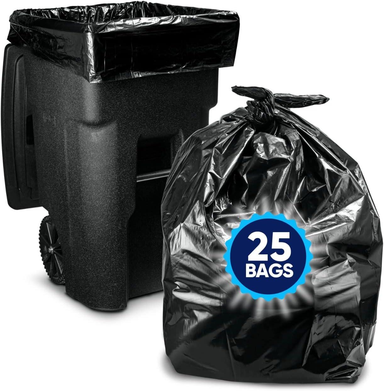 image:image9596 Gallon Trash Bags Heavy Duty 25 Bags wTies Value pack Extra Large Trash Bags 90 Gallon 95 Gallon 96 Gallon 100 Gallon25 Count Pack of 1