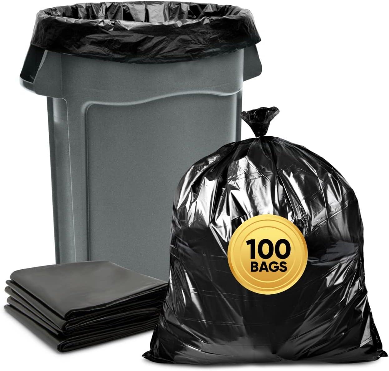image:imageTasker 4445 Gallon Trash Bags Heavy Duty Value 100 Bags wTies Extra Large Black Trash Bags 39 Gallon 40 Gallon 42 Gallon 45 Gallon Large Black Garbage Bags Heavy Duty1 Count Pack of 100