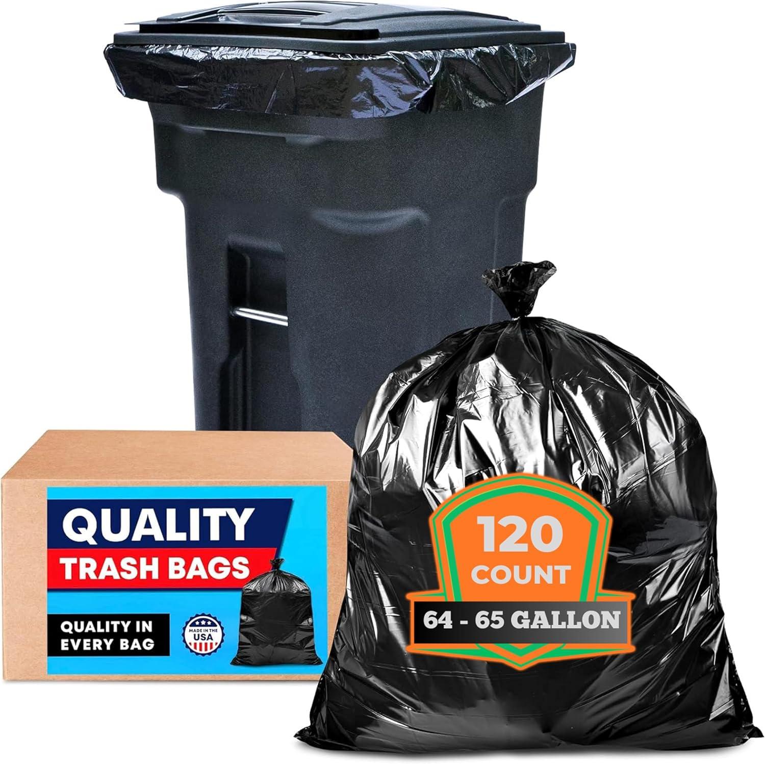 image:imageTasker 65 Gallon Trash Bags for Toter ValuePack 32 Count wTies Heavy Duty Extra Large Garbage Bags for 6465 Gallon Outdoor Trash Cans Yard Waste and Lawn Debris120 Count Pack of 1