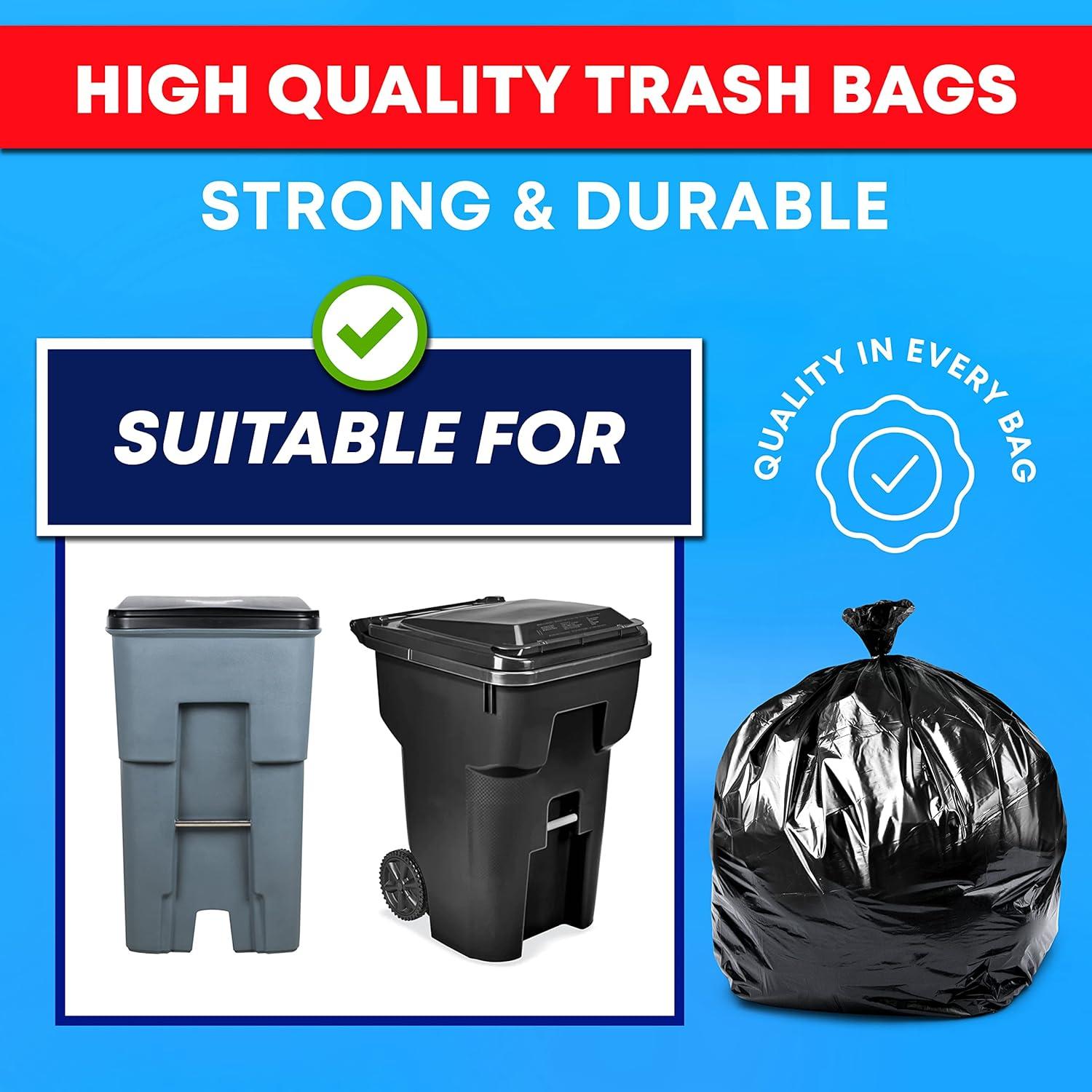 image:imageTasker 9596 Gallon Trash Bags Heavy Duty MegaValue 50Bags wTies 95100 Gallon Trash BagsBlack Heavy Duty Trash Bag Extra Large Garbage Bags