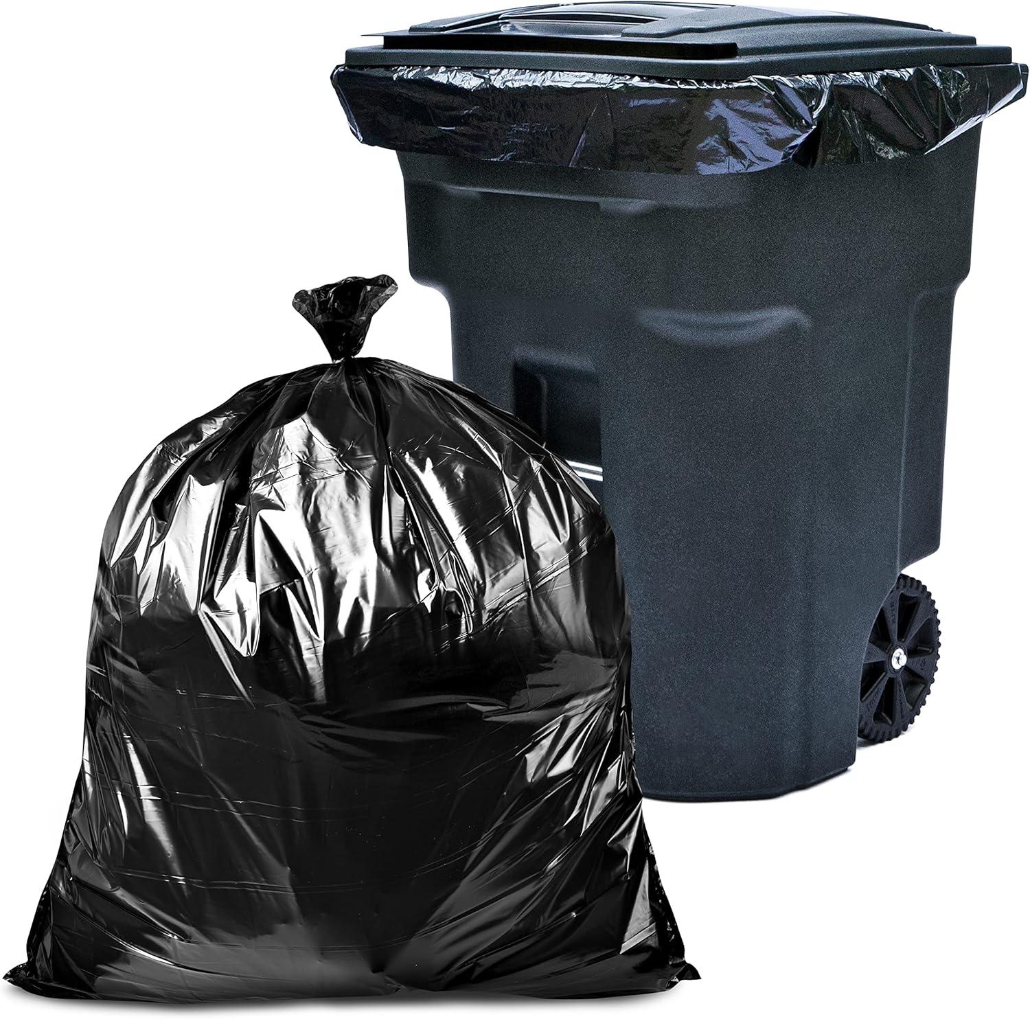 image:imageTasker 9596 Gallon Trash Bags Heavy Duty MegaValue 50Bags wTies 95100 Gallon Trash BagsBlack Heavy Duty Trash Bag Extra Large Garbage Bags