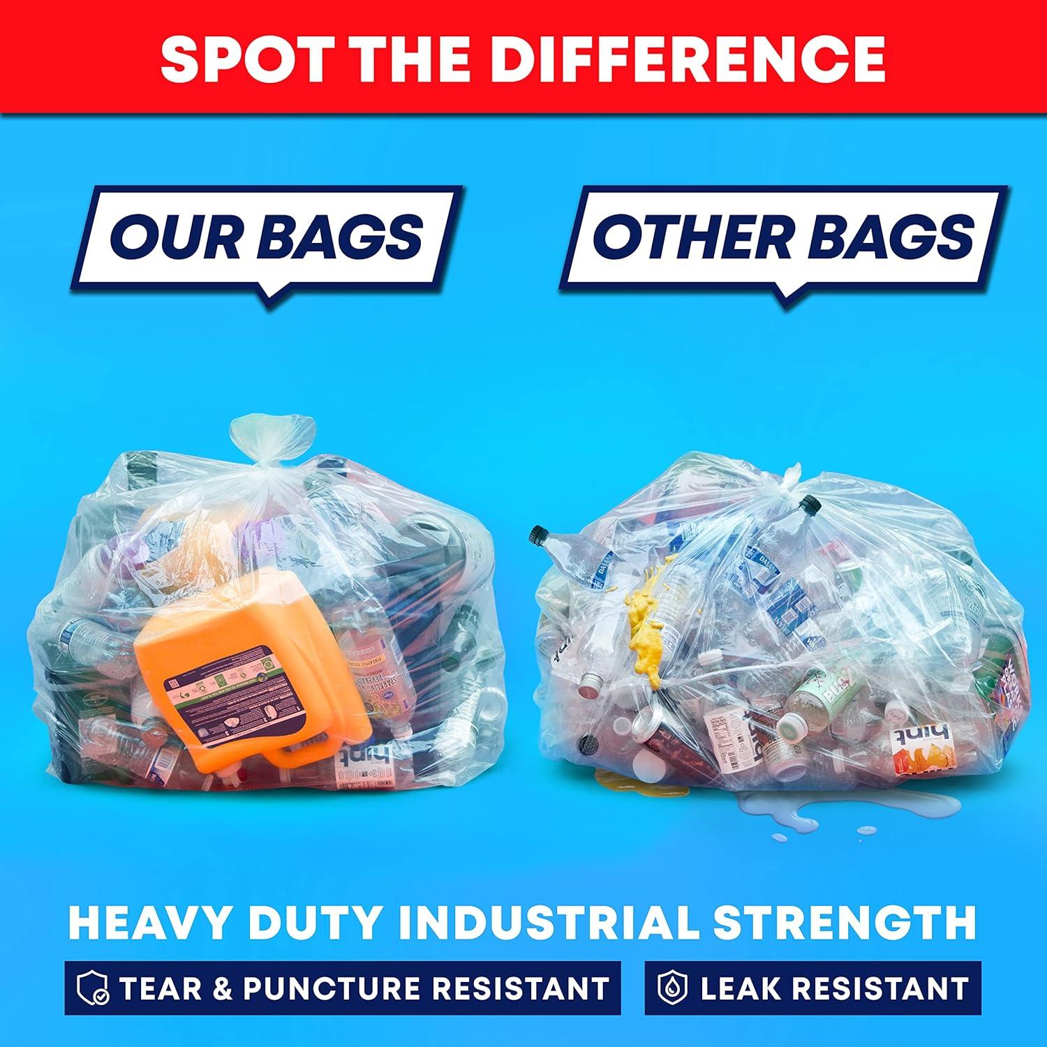 image:imageTasker 9596 Gallon Trash Bags Value Pack 50 Bags wTies Extra Large Heavy Duty Clear Plastic Recycling Trash Bags 90 Gallon 95 Gallon 96 Gallon 100 Gallon Clear50 Count Pack of 1