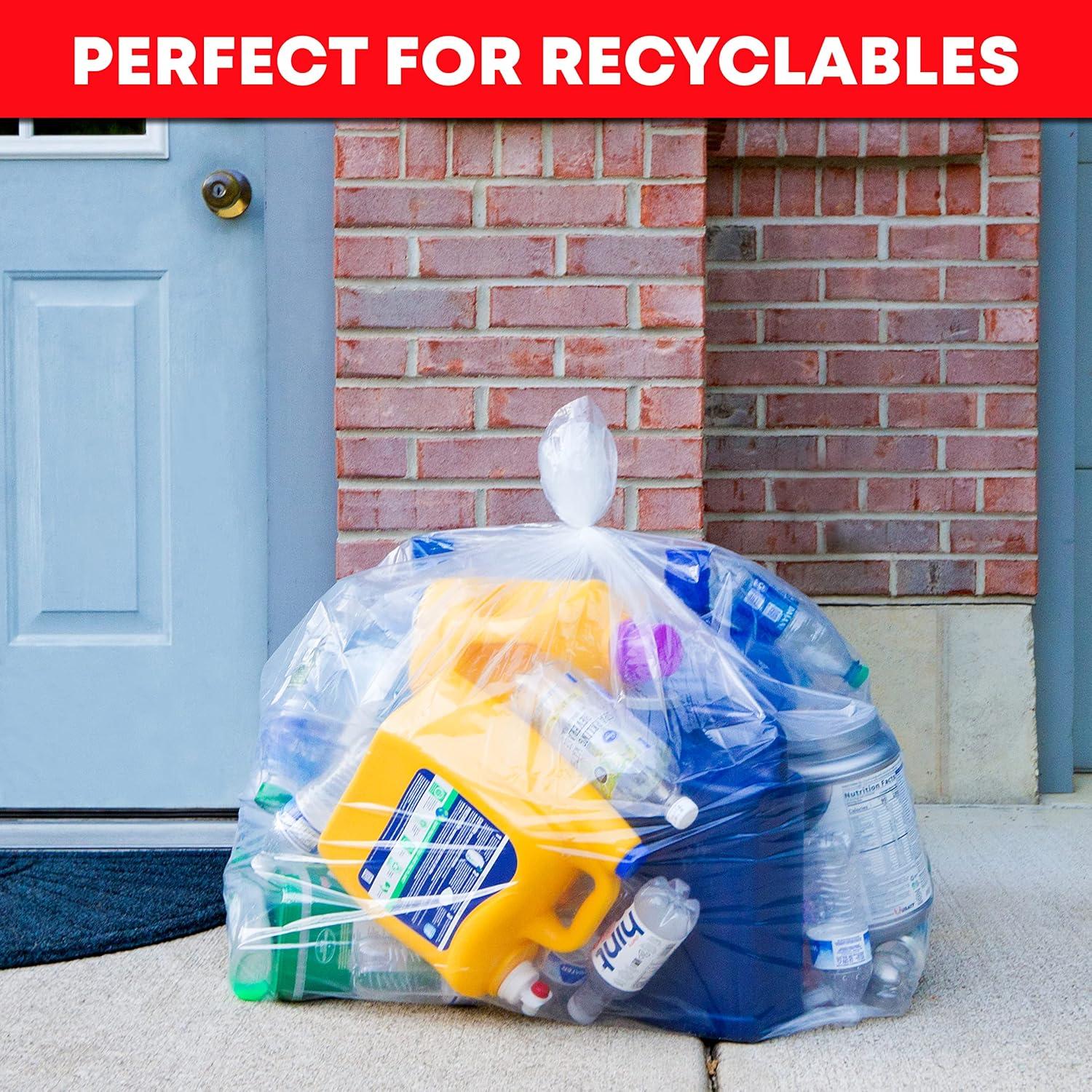 image:imageTasker 9596 Gallon Trash Bags Value Pack 50 Bags wTies Extra Large Heavy Duty Clear Plastic Recycling Trash Bags 90 Gallon 95 Gallon 96 Gallon 100 Gallon Clear25 Count Pack of 1