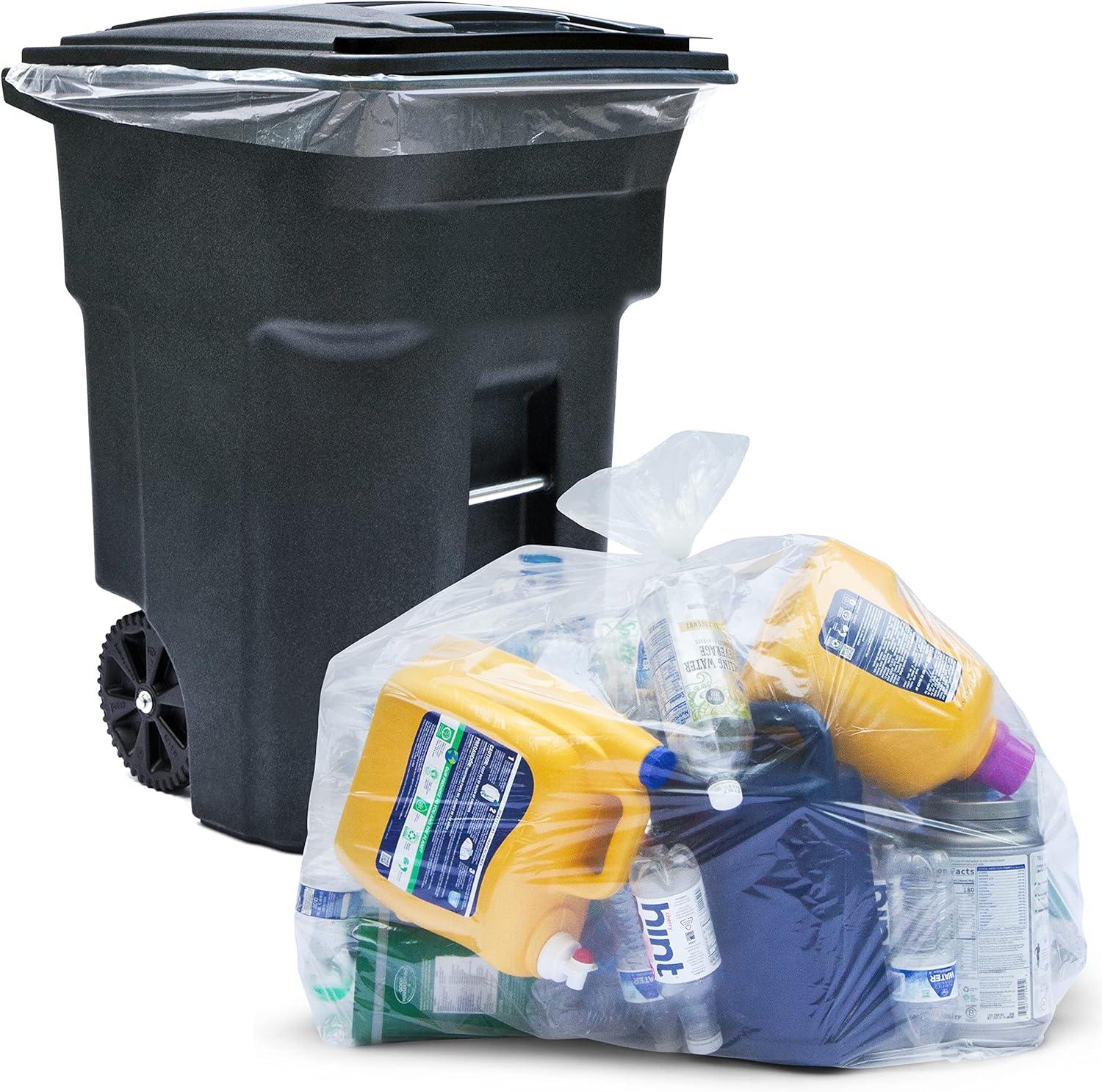 image:imageTasker 9596 Gallon Trash Bags Value Pack 50 Bags wTies Extra Large Heavy Duty Clear Plastic Recycling Trash Bags 90 Gallon 95 Gallon 96 Gallon 100 Gallon Clear50 Count Pack of 1