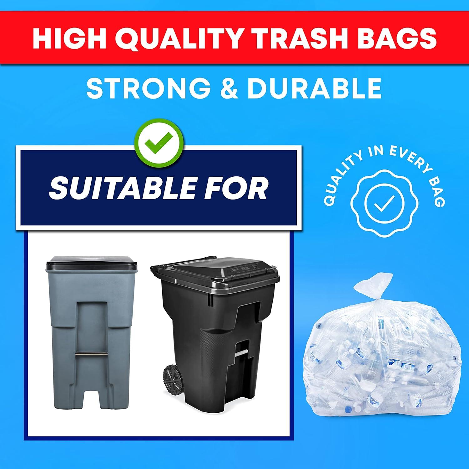 image:imageTasker 9596 Gallon Trash Bags Value Pack 50 Bags wTies Extra Large Heavy Duty Clear Plastic Recycling Trash Bags 90 Gallon 95 Gallon 96 Gallon 100 Gallon Clear25 Count Pack of 1