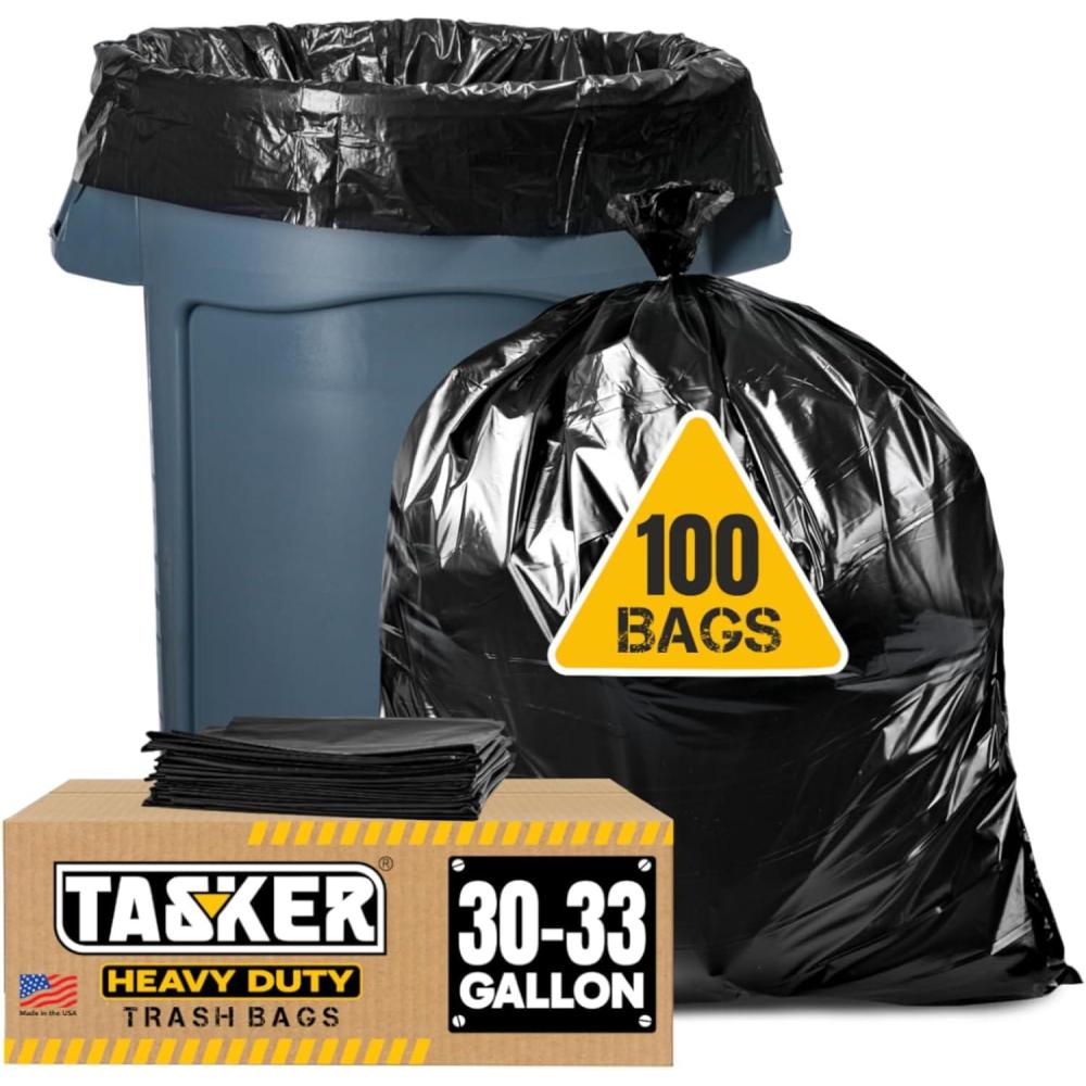 image:image3033 Gallon Trash Bags Heavy Duty 100 Bags wTies Value Pack Large Black Trash Bags 30 Gallon 32 Gallon100 Count Pack of 1