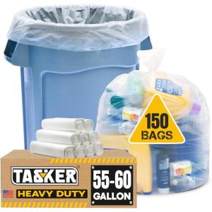 55 Gallon Clear Trash Bags, (50 Bags w/Ties) Large Clear Plastic Recycling Garbage Bags(150 Count (Pack of 1))