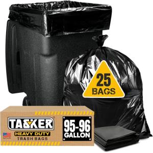95-96 Gallon Trash Bags Heavy Duty (25 Bags w/Ties Value pack) Extra Large Trash Bags, 90 Gallon, 95 Gallon, 96 Gallon, 100 Gallon(25 Count (Pack of 1))