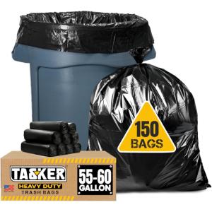 Tasker 55 Gallon Trash Bags | Value 50 Trash Bags w/Ties | Heavy Duty Extra Large Industrial Trash Bags 55 Gallon, Lawn and Leaf Bags, Extra Large Outdoor Contractor Trash Can Liners, 50-60 Gallon(150 Count (Pack of 1))