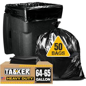 Tasker 65 Gallon Trash Bags for Toter, (Value-Pack 32 Count w/Ties) Heavy Duty Extra Large Garbage Bags for 64-65 Gallon Outdoor Trash Cans, Yard Waste and Lawn Debris(50 Count (Pack of 1))